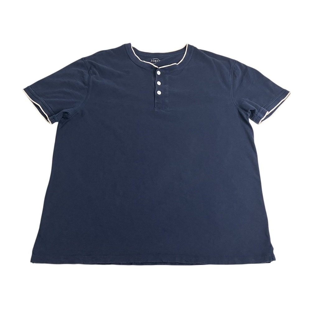 J Crew Henley Shirt Mens XL Navy Blue Contrast Trim Cotton Short Sleeve Preppy